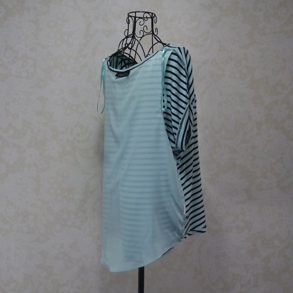 🎉APT. 9 Blue Black Stripes Short Sleeve Shirt Top - Picture 11 of 11
